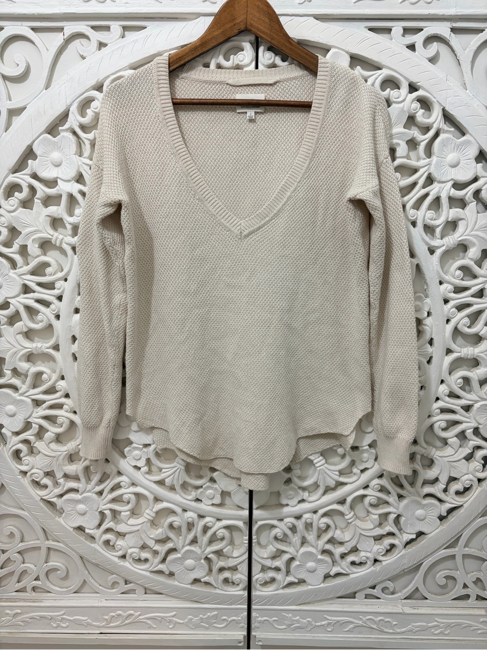 Wilfred Aritzia Silk Cotton Cashmere V Neck Sweater Ivory S